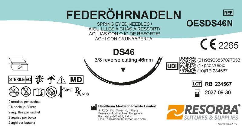 Голки хірургічні діаметром 1 мм, ріжучі зворотні окружність 3/8, довжиною 46 мм